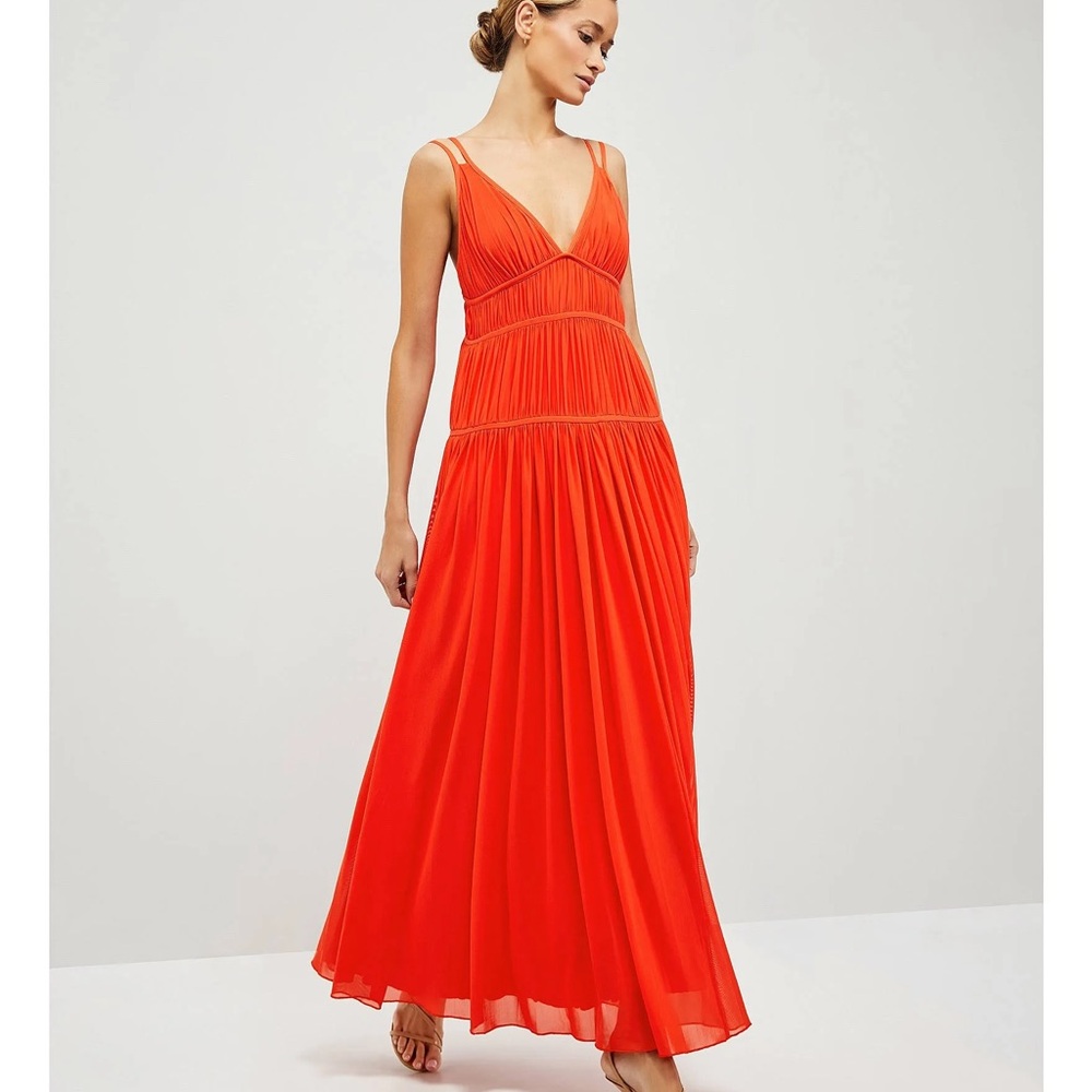 Le’ AL.X Mesh sleeveless deep V neck/ low back empire waste maxi dress sz. S